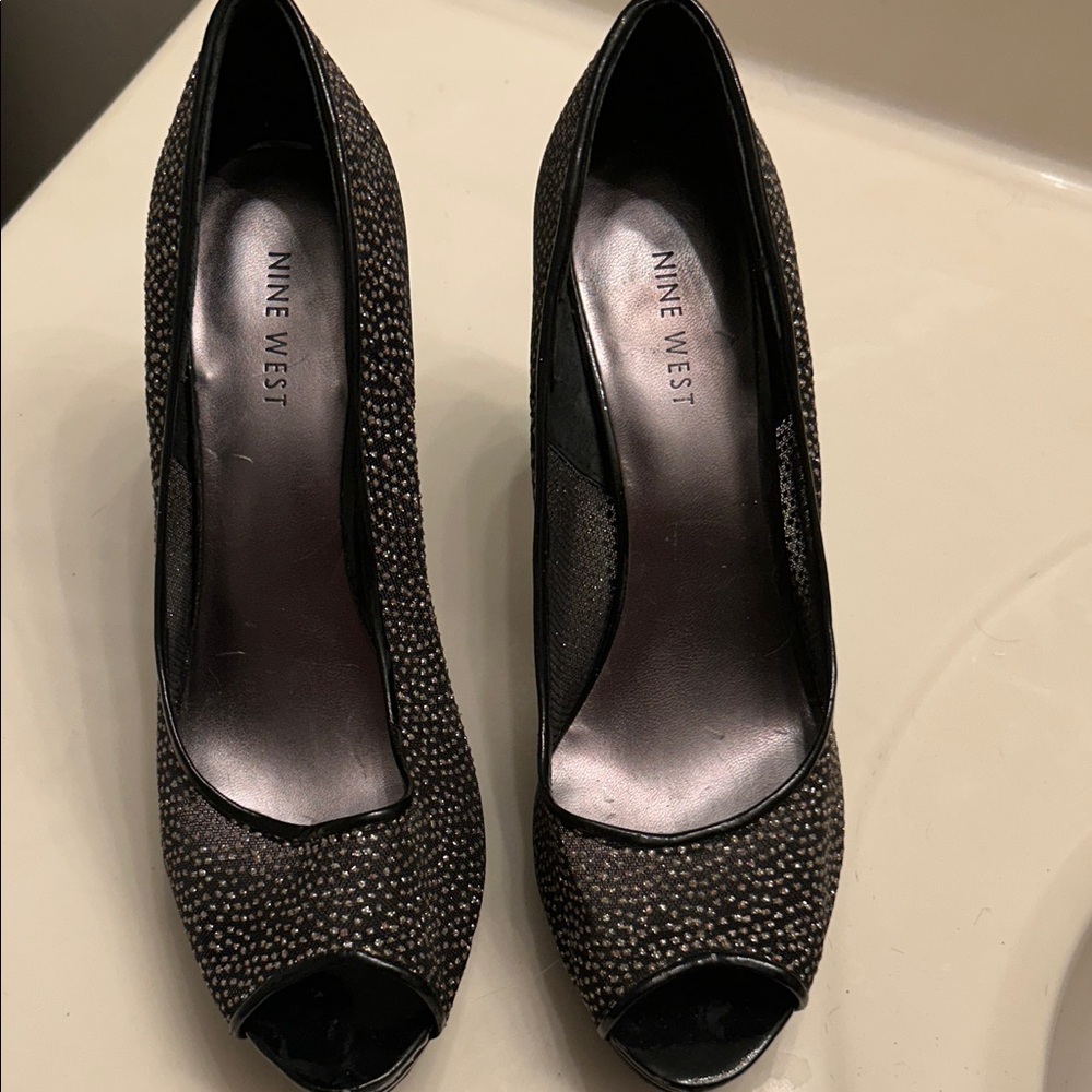 Nine West Glittering Black Peep Toe Heels